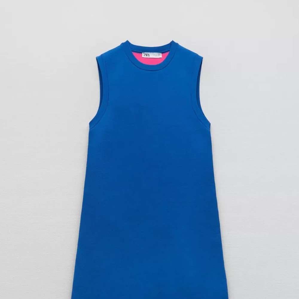 Zara Cobalt Blue Sleeveless Mini Dress with Pink Neck Accent